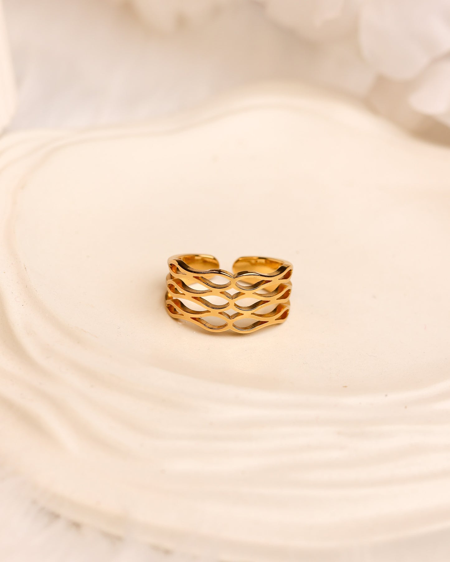 Serene Lattice Gold Cuff & Ring Set | Free Size | Premium Quality (Anti Tarnish & Gold Polish)