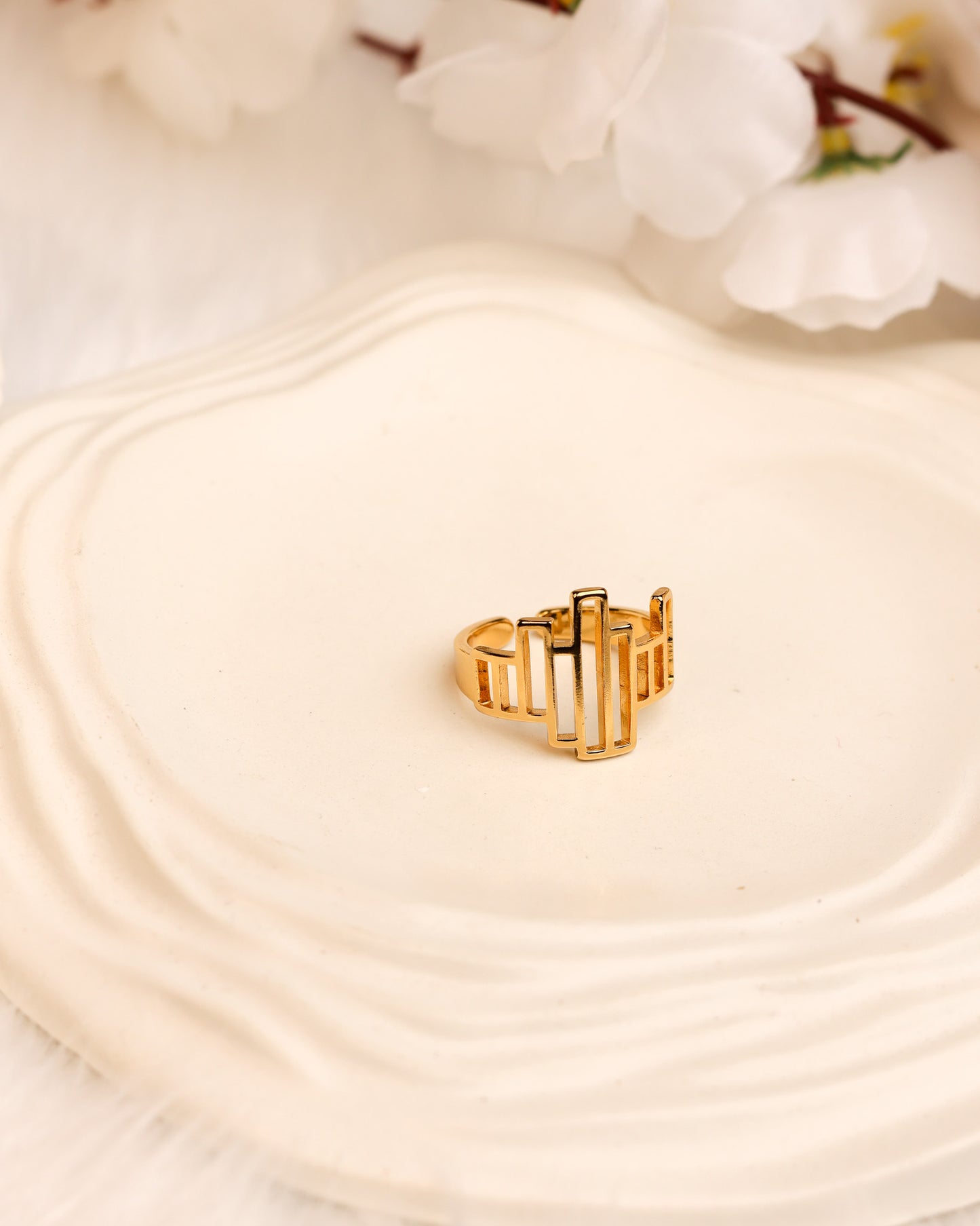 Urban Pulse Gold Cuff & Ring Set | Free Size | Premium Quality (Anti Tarnish & Gold Polish)