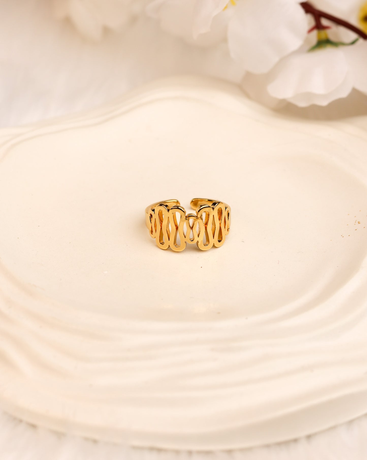 Golden Ripple Gold Cuff & Ring Set | Free Size | Premium Quality (Anti Tarnish & Gold Polish)