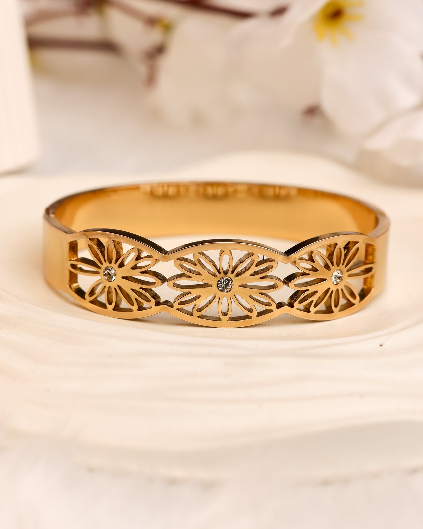 Bloom Radiance Gold Cuff & Ring Set | Free Size | Premium Quality (Anti Tarnish & Gold Polish)