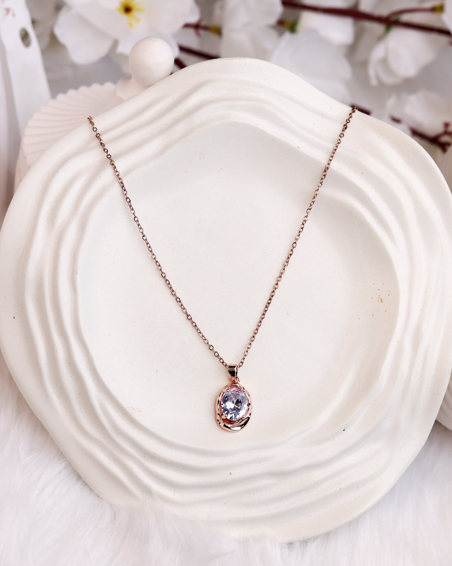 Aurora Oval Sparkle Pendant & Stud Set Antitarnish chain By Suwarnikaa Jewels