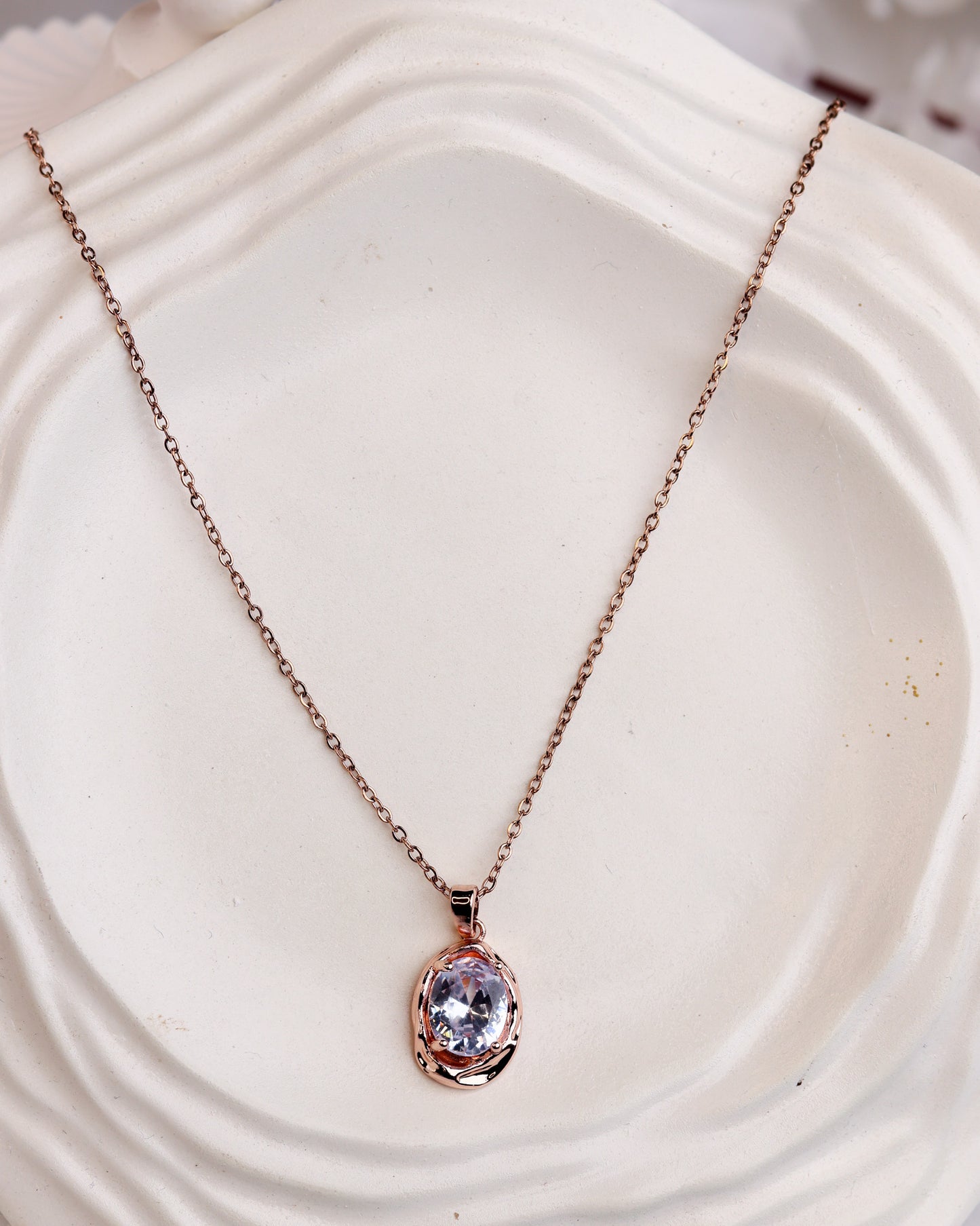 Aurora Oval Sparkle Pendant & Stud Set Antitarnish chain By Suwarnikaa Jewels