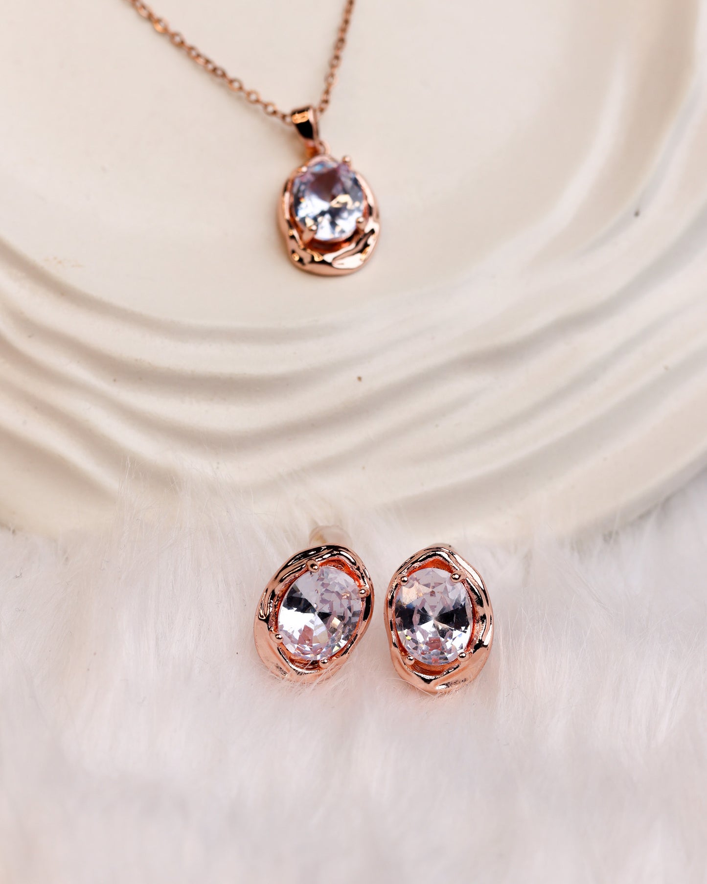 Aurora Oval Sparkle Pendant & Stud Set Antitarnish chain By Suwarnikaa Jewels