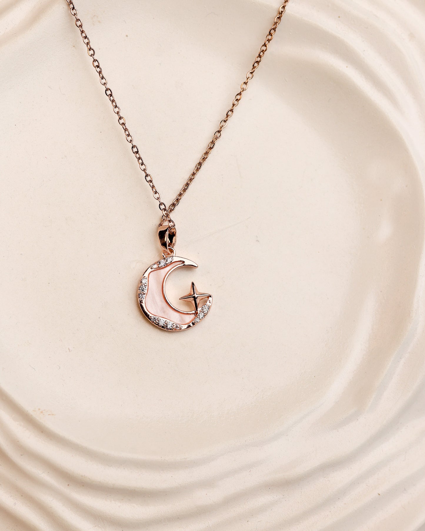 Luna Star Crescent Pendant & Stud Set Antitarnish chain By Suwarnikaa Jewels