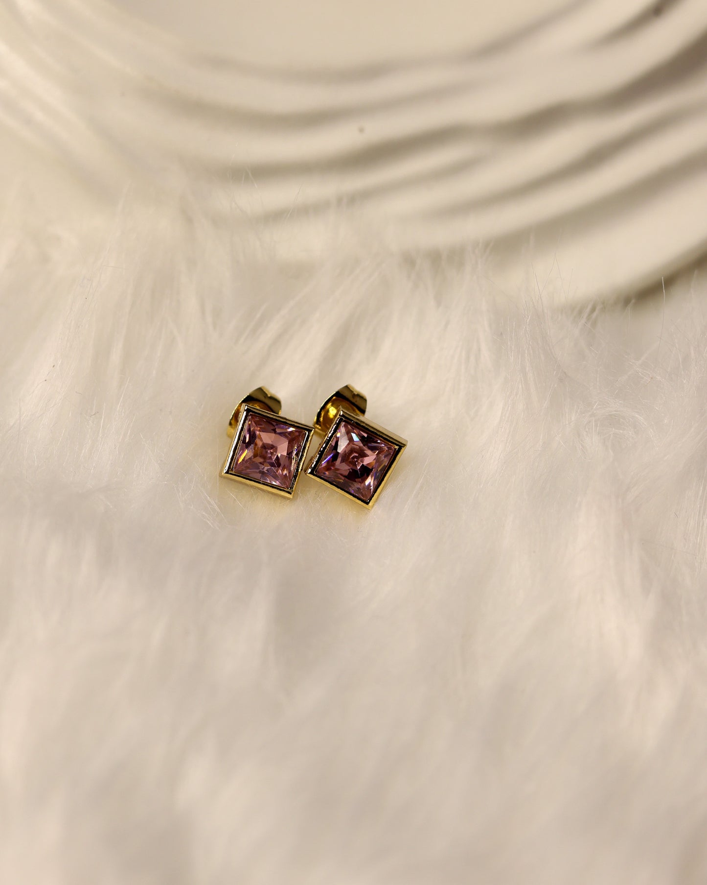 Blush Square Radiance Pendant & Stud Set Antitarnish chain By Suwarnikaa Jewels