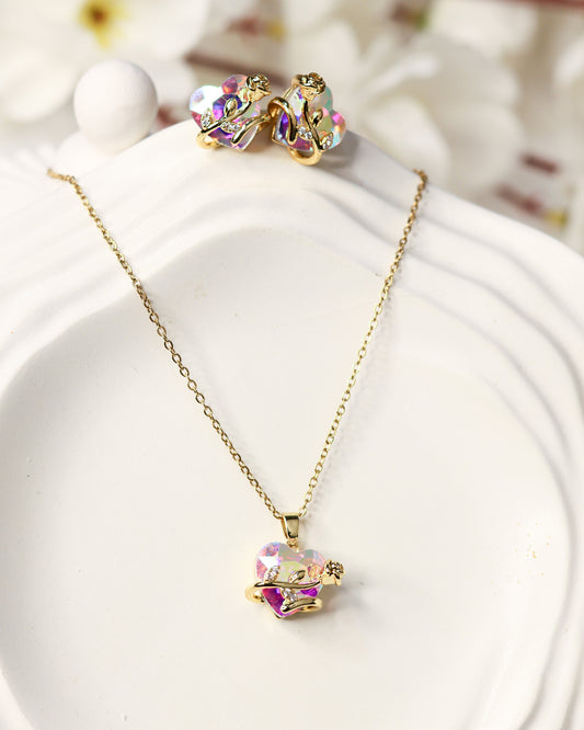 Prism Heart Elegance Pendant & Stud Set  Antitarnish chain By Suwarnikaa Jewels