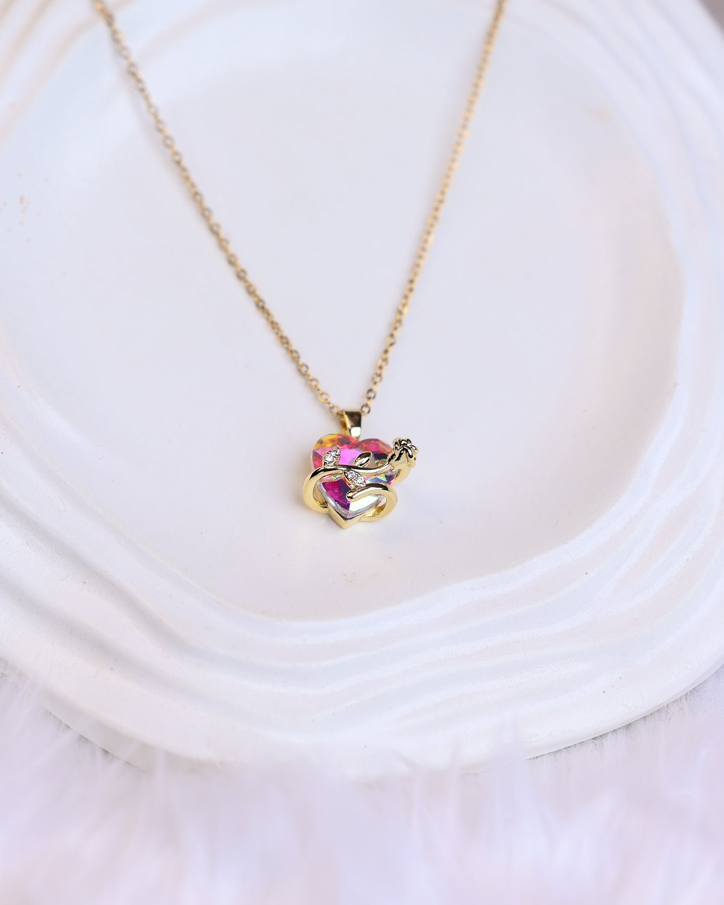 Prism Heart Elegance Pendant & Stud Set  Antitarnish chain By Suwarnikaa Jewels