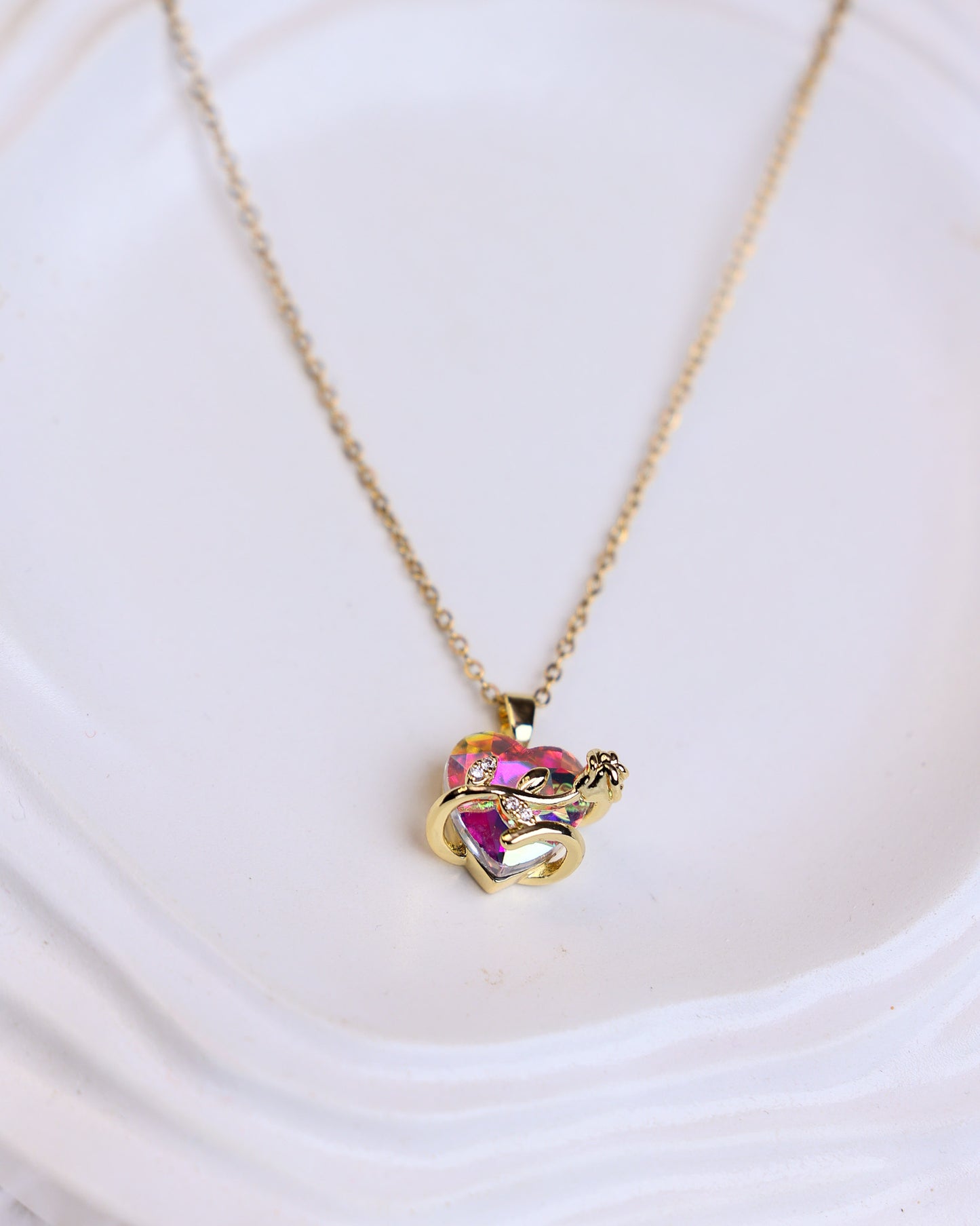 Prism Heart Elegance Pendant & Stud Set  Antitarnish chain By Suwarnikaa Jewels