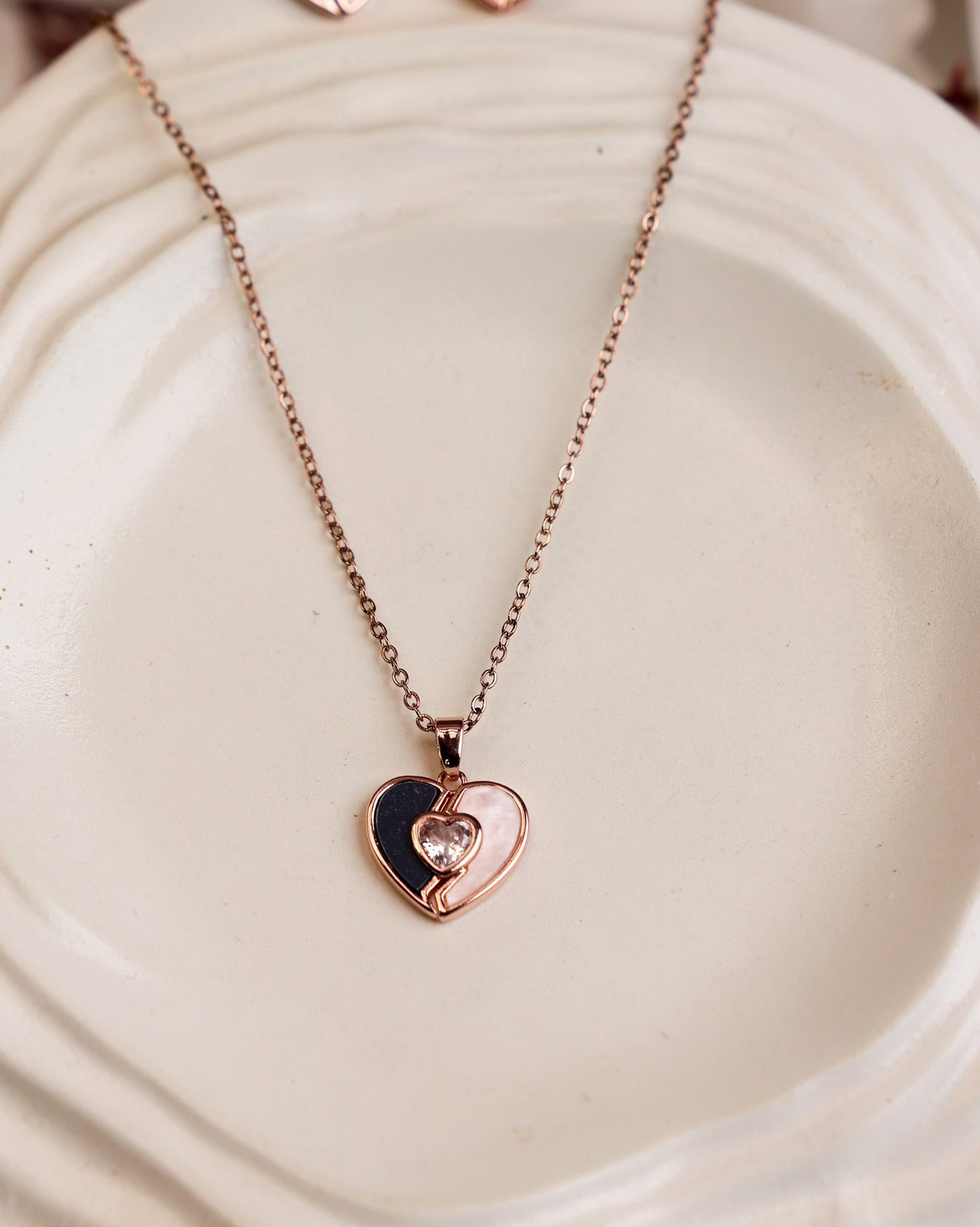 Dual Soul Heart Pendant & Stud Set  Antitarnish chain By Suwarnikaa Jewels