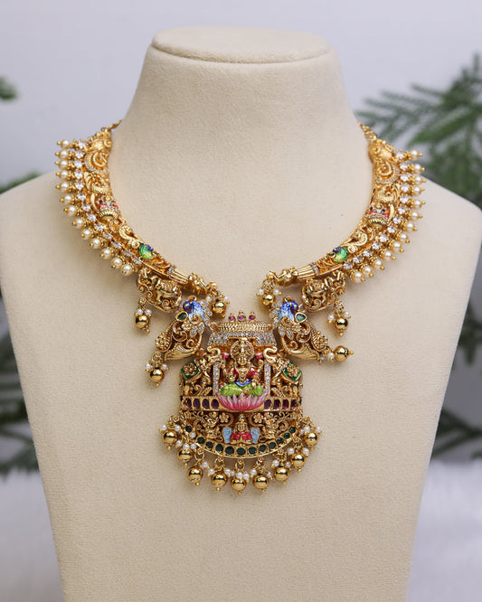 Lakshmi Gaja Mayura Meenakari Necklece  - (Premium Masterpiece Edition) – By Suwarnikaa Jewels
