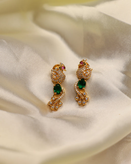 Mayuri Ratna Emerald  Studs premium Gold Polished Earings by Suwarnikaa jewels