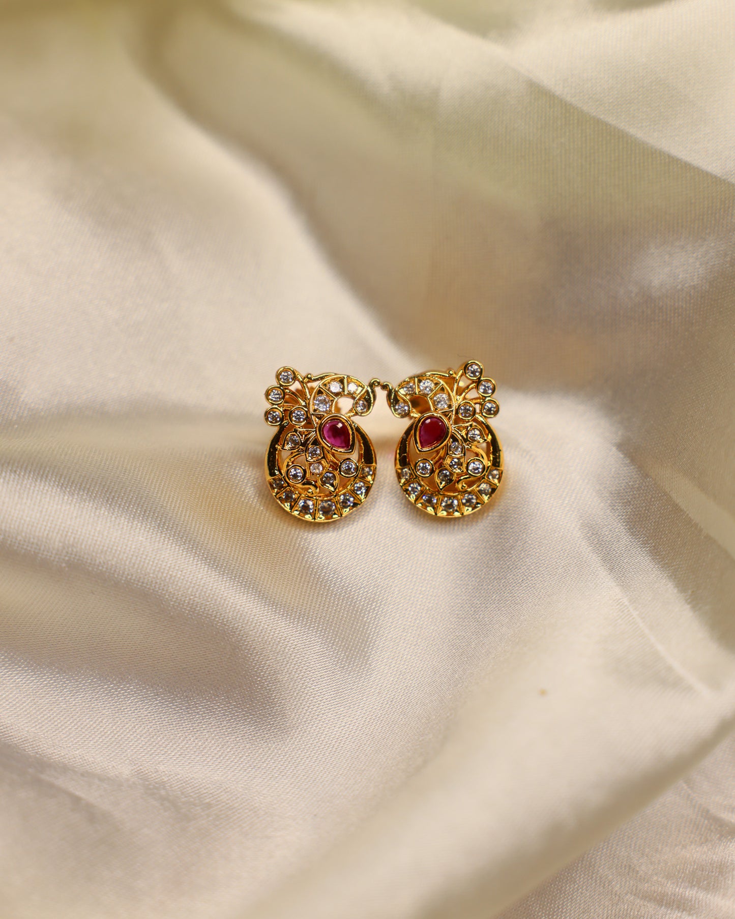 Mayuri Alankrita Ruby Stud  premium Gold Polished Earings by Suwarnikaa jewels