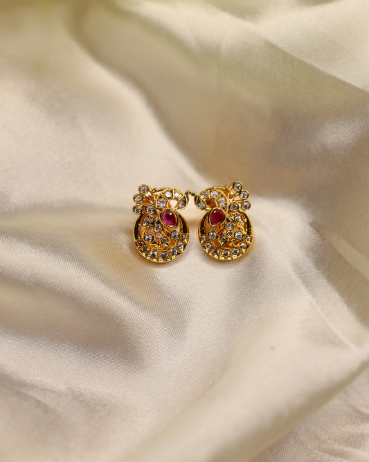 Mayuri Alankrita Ruby Stud  premium Gold Polished Earings by Suwarnikaa jewels