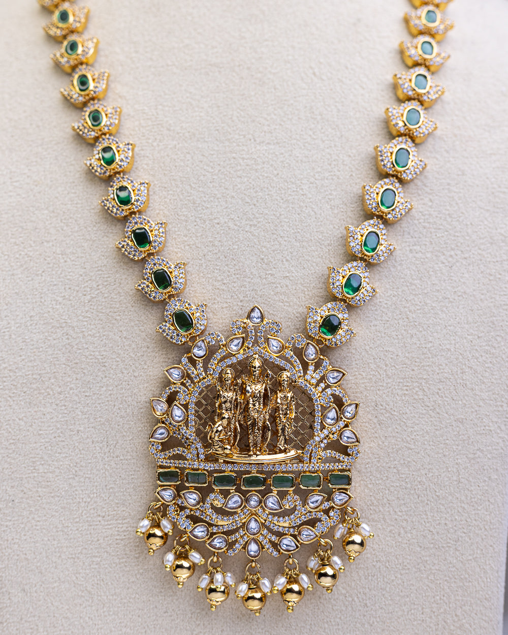 Sri Ramachandra american diamond Temple Haram - (Premium Masterpiece Edition) – By Suwarnikaa Jewels