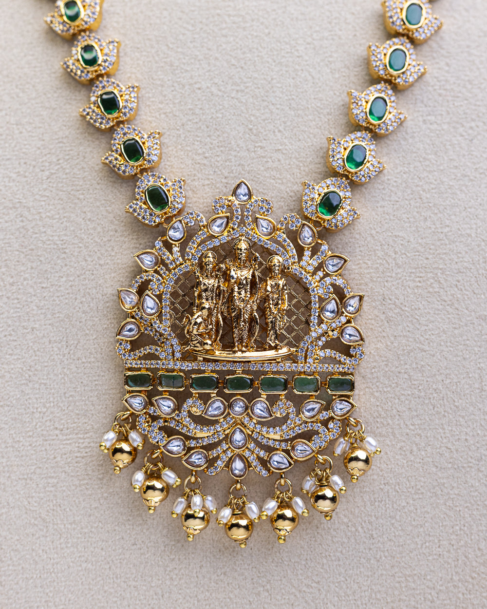 Sri Ramachandra american diamond Temple Haram - (Premium Masterpiece Edition) – By Suwarnikaa Jewels