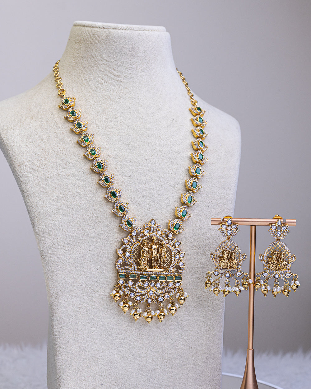 Sri Ramachandra american diamond Temple Haram - (Premium Masterpiece Edition) – By Suwarnikaa Jewels
