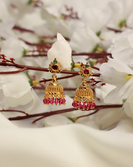 Lohita Shobha Jhumkalu premium Gold Polished Earings by Suwarnikaa jewels