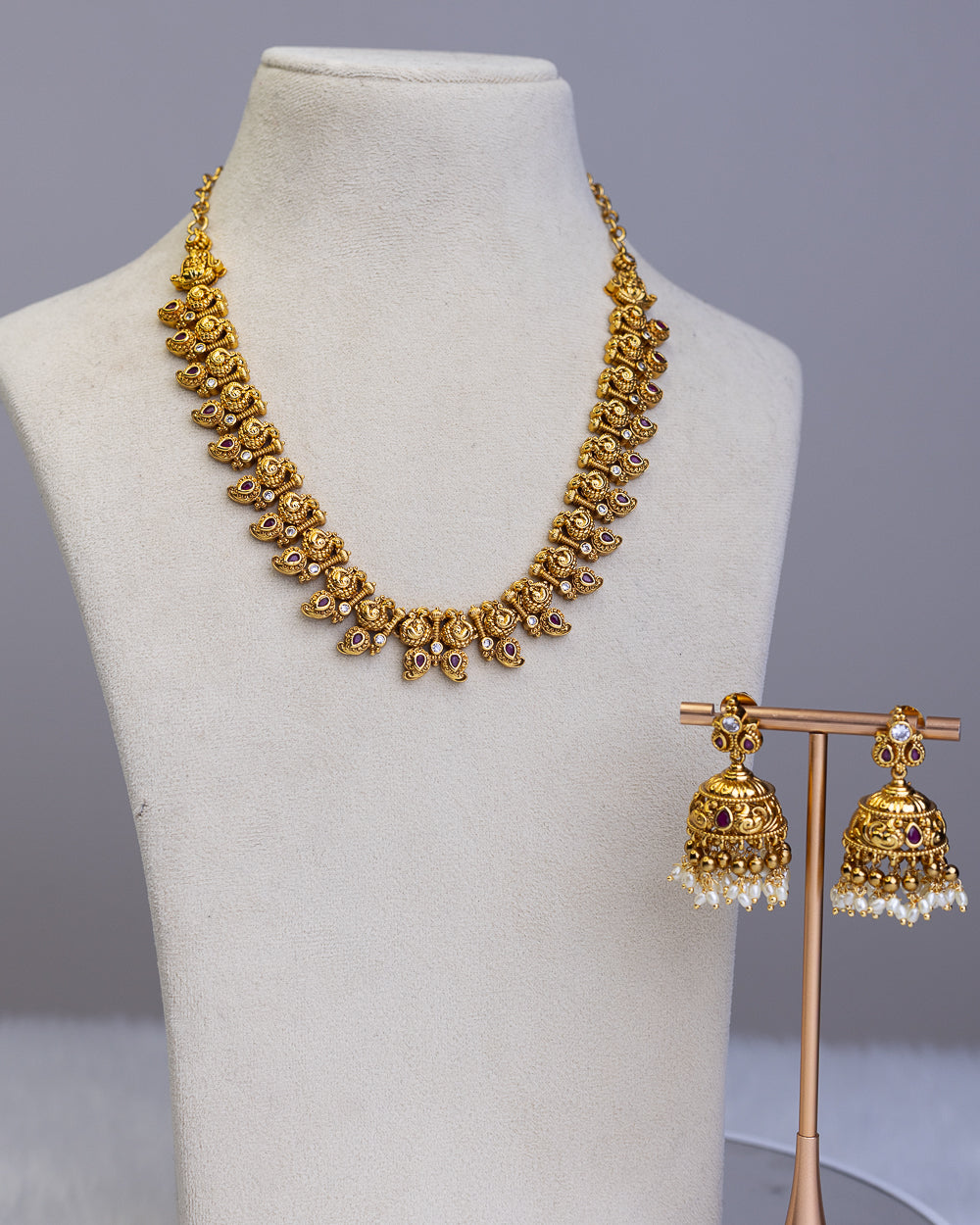 Ratnamanjari Antique Necklace Set-  – By Suwarnikaa Jewels