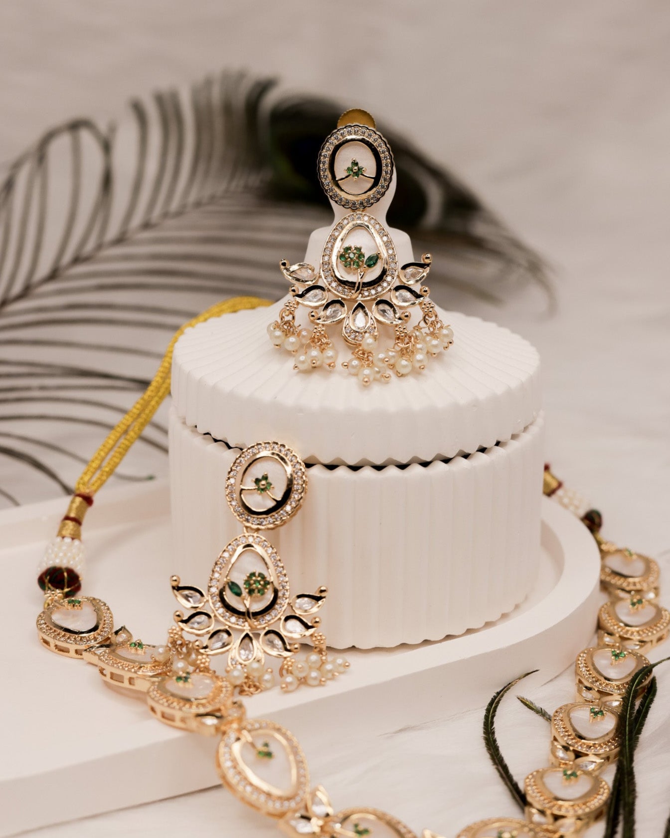 Suwarnikaa’s Rajakumari Moissanite & Kundan Premium Necklace Set