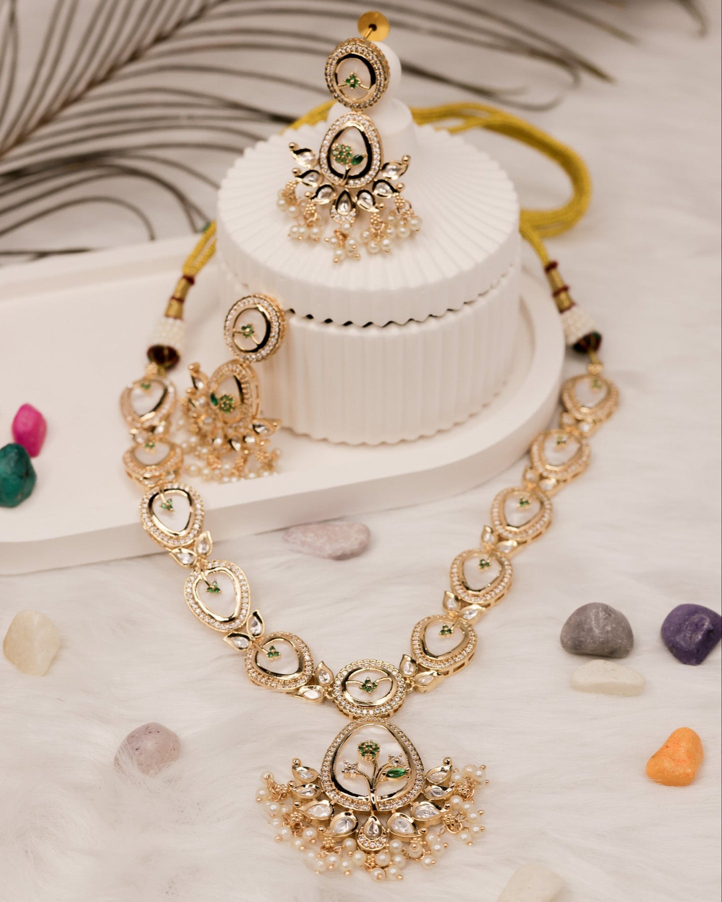 Suwarnikaa’s Rajakumari Moissanite & Kundan Premium Necklace Set