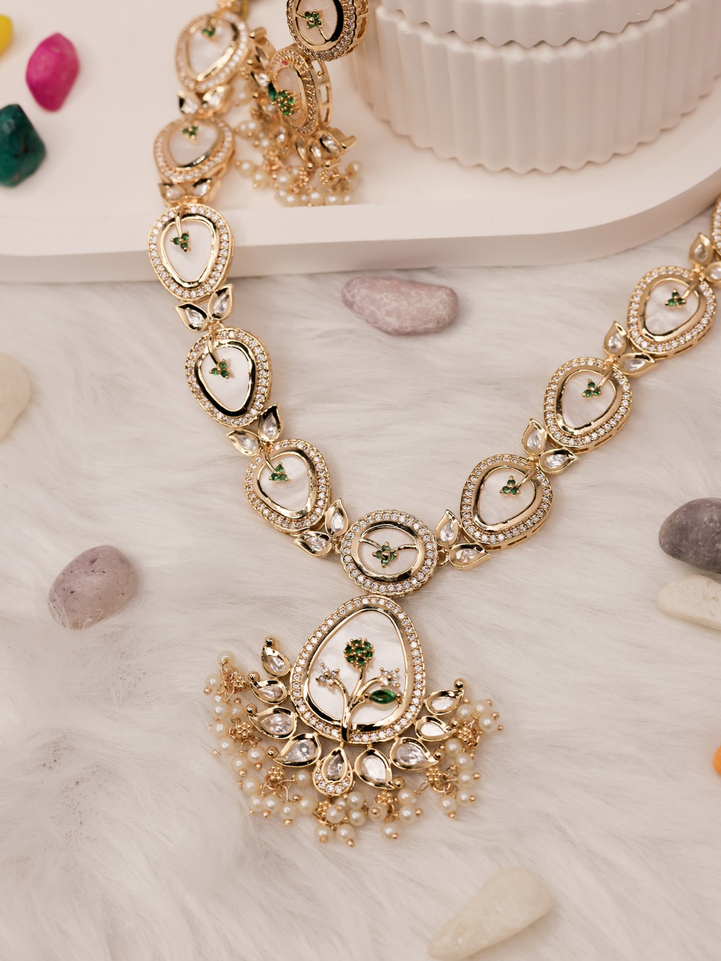 Suwarnikaa’s Rajakumari Moissanite & Kundan Premium Necklace Set