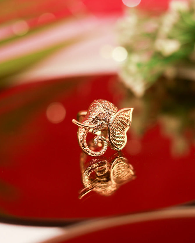 Elephant head  Gold Plated with stones Brass Temple Finger Ring