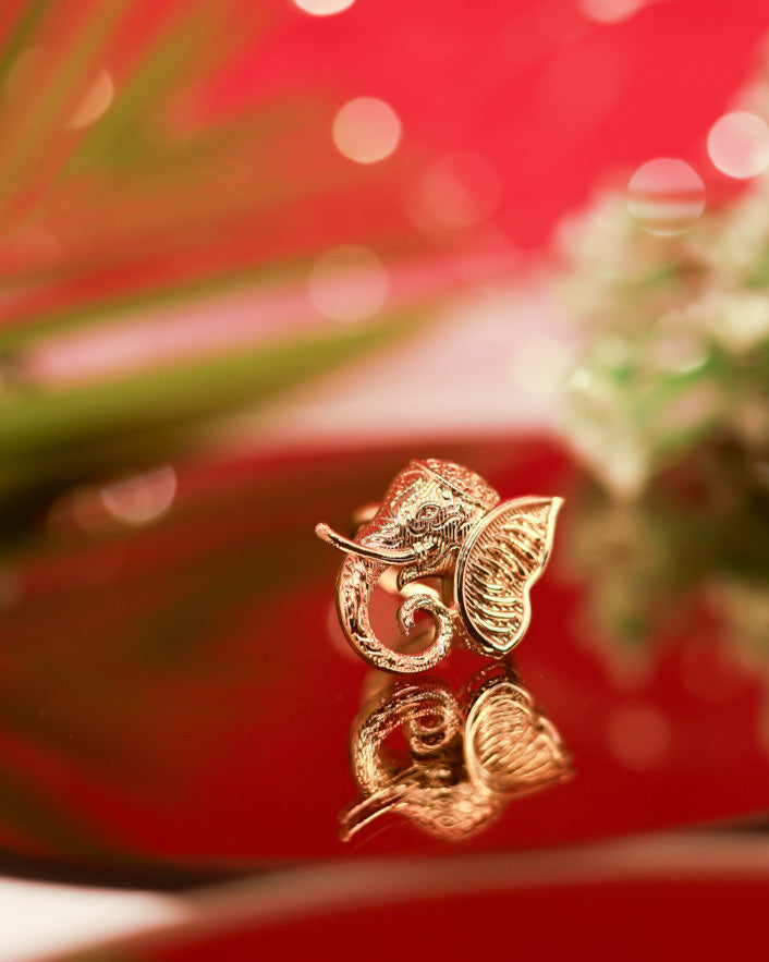 Elephant head  Gold Plated with stones Brass Temple Finger Ring