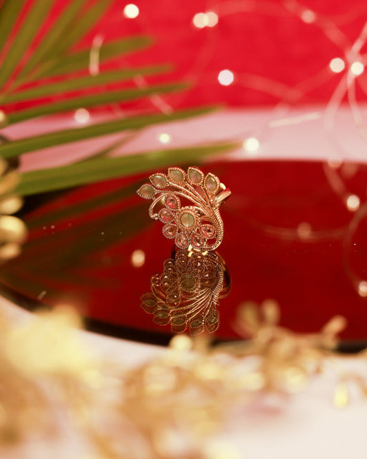 Suwarnikaa's Festive Petal Ring Gold Plated with stones Brass  Finger Ring