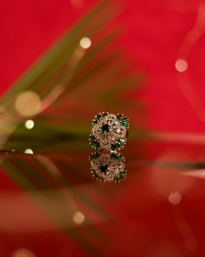 Green Floral American Diamond Ring
