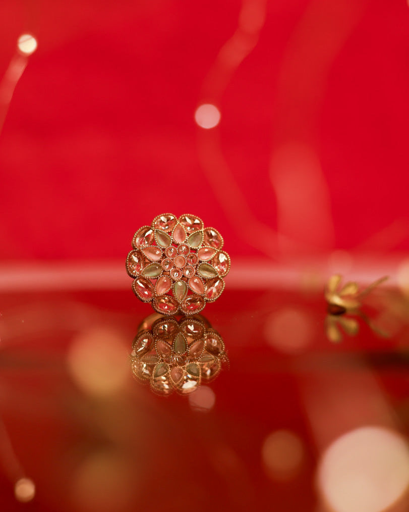 Suwarnikaa's Blush BloomRing Gold Plated with stones Brass  Finger Ring