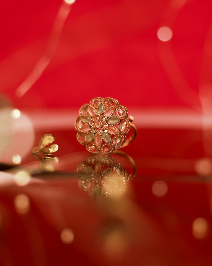 Suwarnikaa's Blush BloomRing Gold Plated with stones Brass  Finger Ring