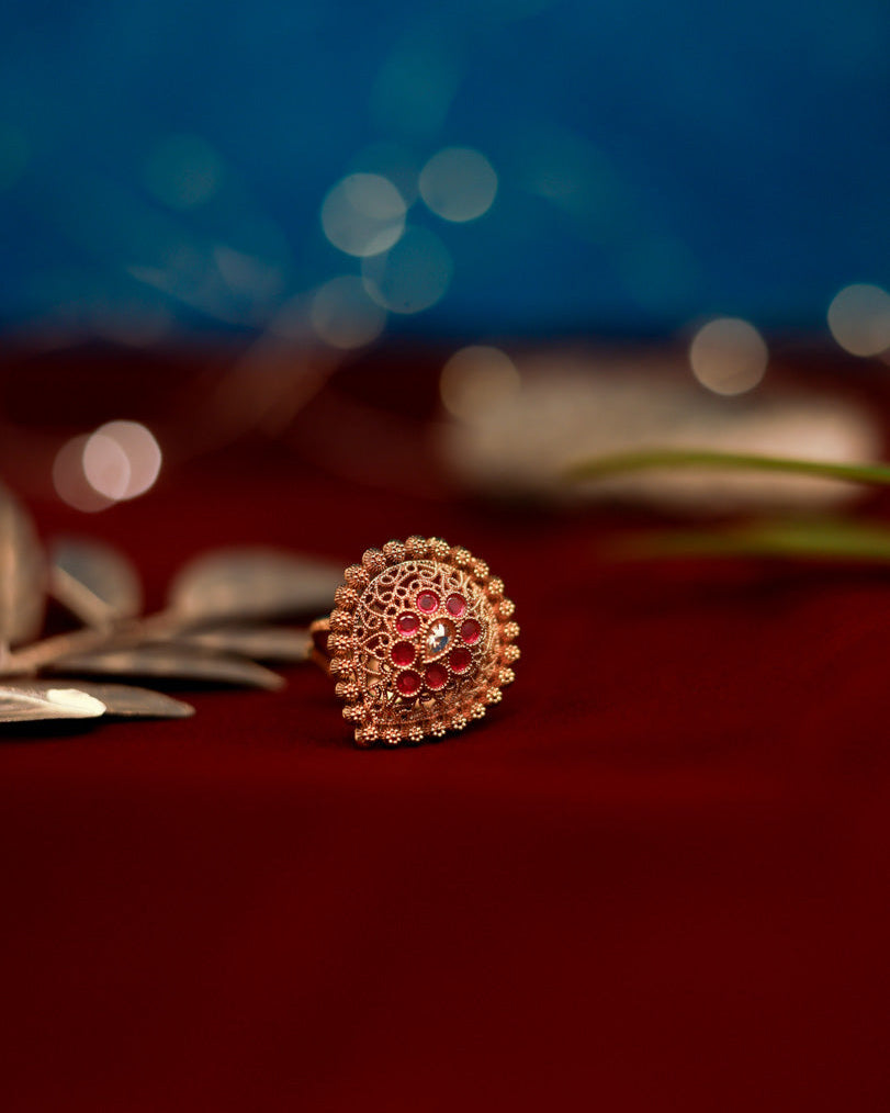 Suwarnikaa's Maharani Bloom Ring Gold Plated with stones Brass  Finger Ring