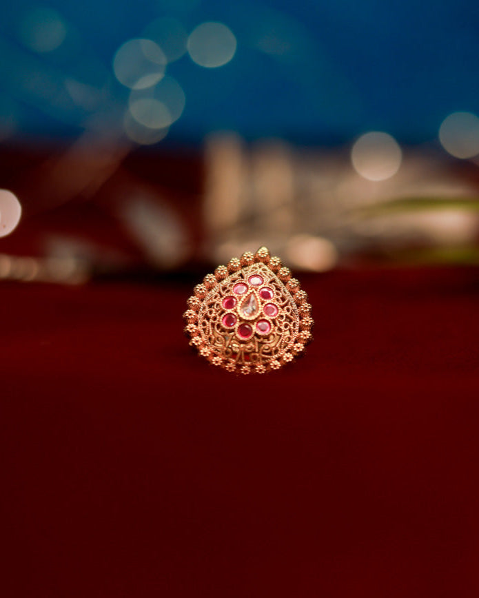 Suwarnikaa's Maharani Bloom Ring Gold Plated with stones Brass  Finger Ring