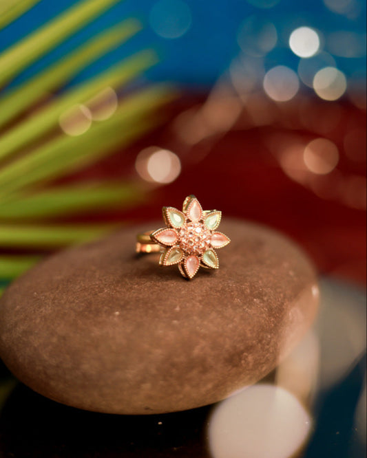 Pastel Petals Gold Plated with stones Brass  Finger Ring