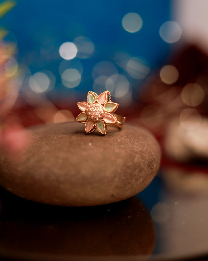 Pastel Petals Gold Plated with stones Brass  Finger Ring