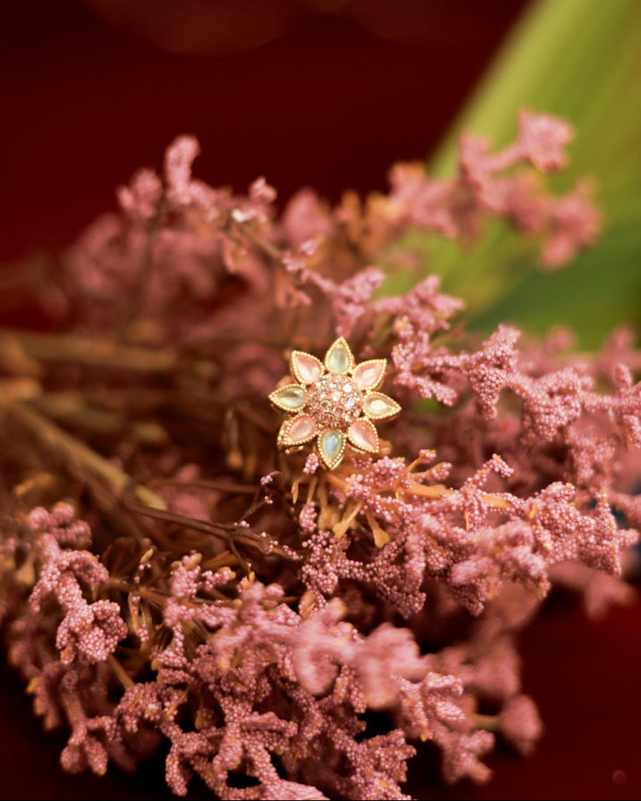 Pastel Petals Gold Plated with stones Brass  Finger Ring