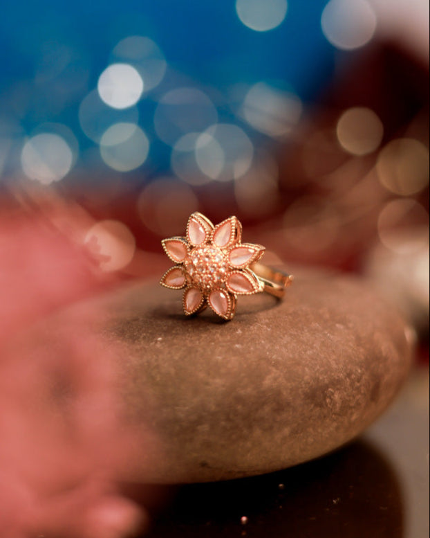 Pastel Petals Gold Plated with stones Brass  Finger Ring
