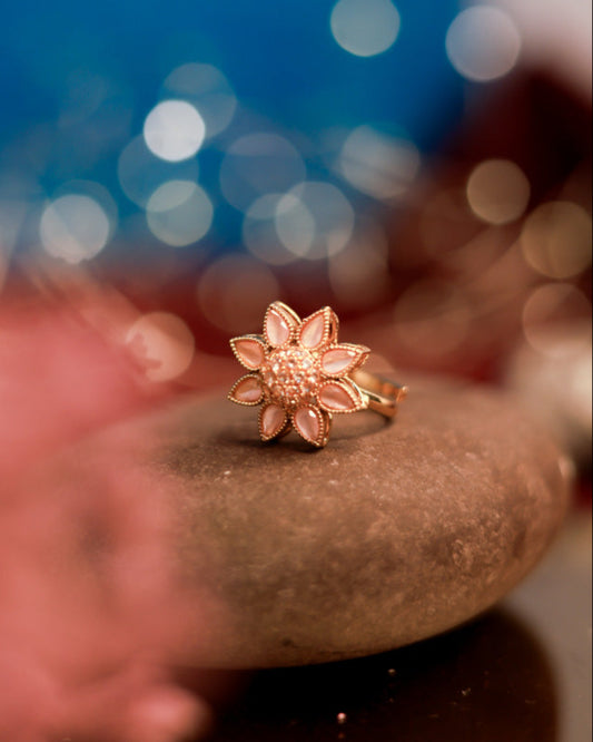 Pastel Petal Ring Gold Plated with stones Brass  Finger Ring