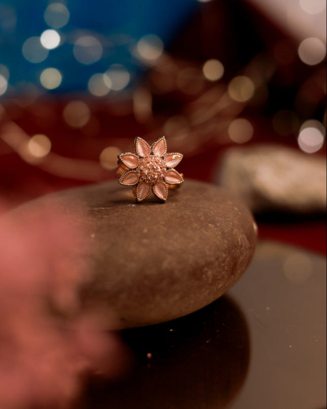Pastel Petal Ring Gold Plated with stones Brass  Finger Ring
