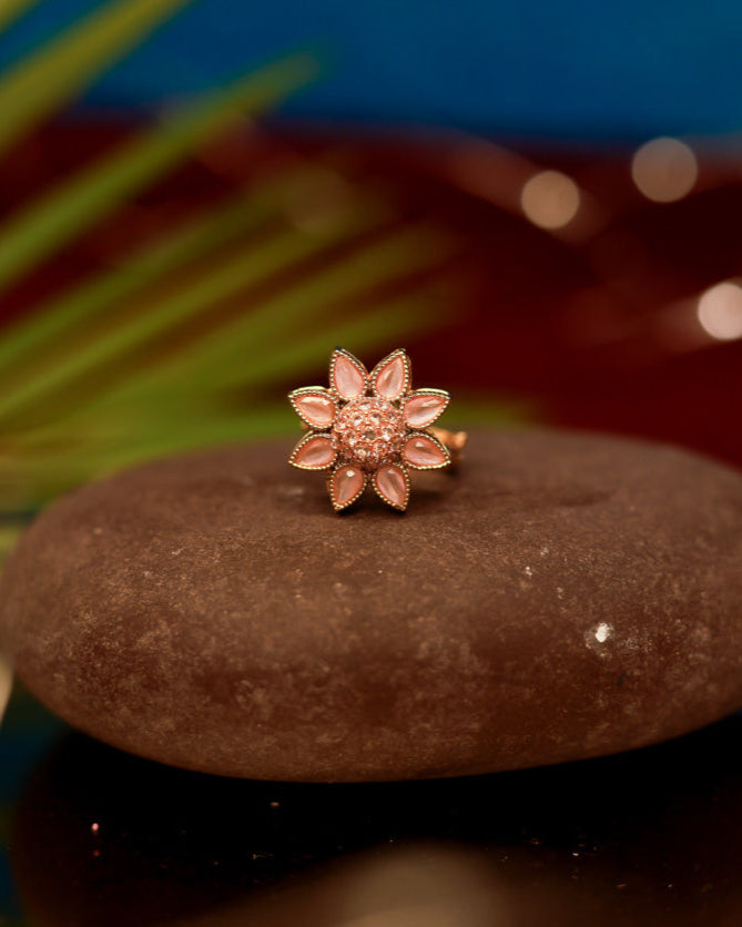 Pastel Petal Ring Gold Plated with stones Brass  Finger Ring