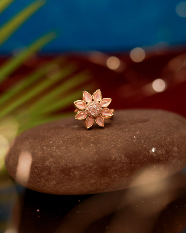 Pastel Petal Ring Gold Plated with stones Brass  Finger Ring