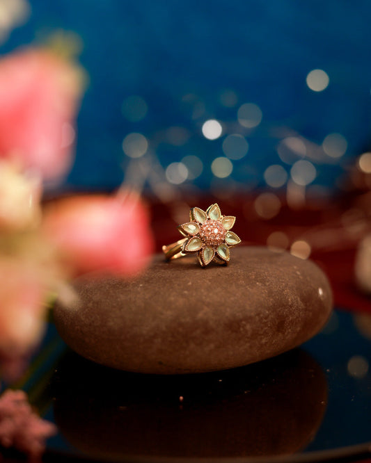 Pastel Petal Ring Gold Plated with stones Brass  Finger Ring