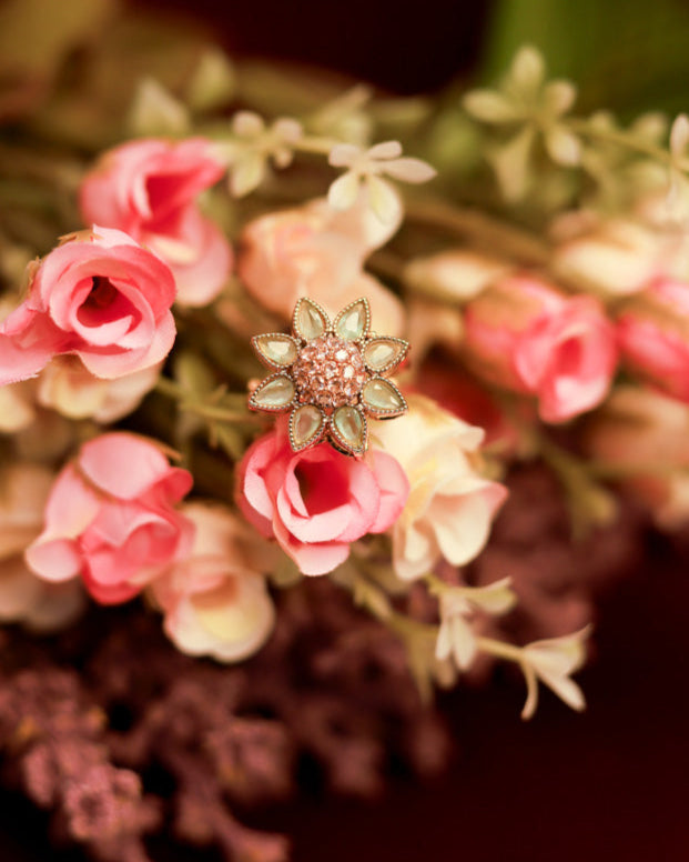 Pastel Petal Ring Gold Plated with stones Brass  Finger Ring
