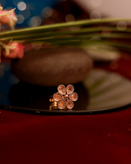 Suwarnikaa's Jade Petal Ring Gold Plated with stones Brass  Finger Ring