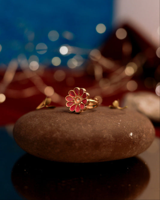 Suwarnikaa's Festive Petal Ring Gold Plated with stones Brass  Finger Ring