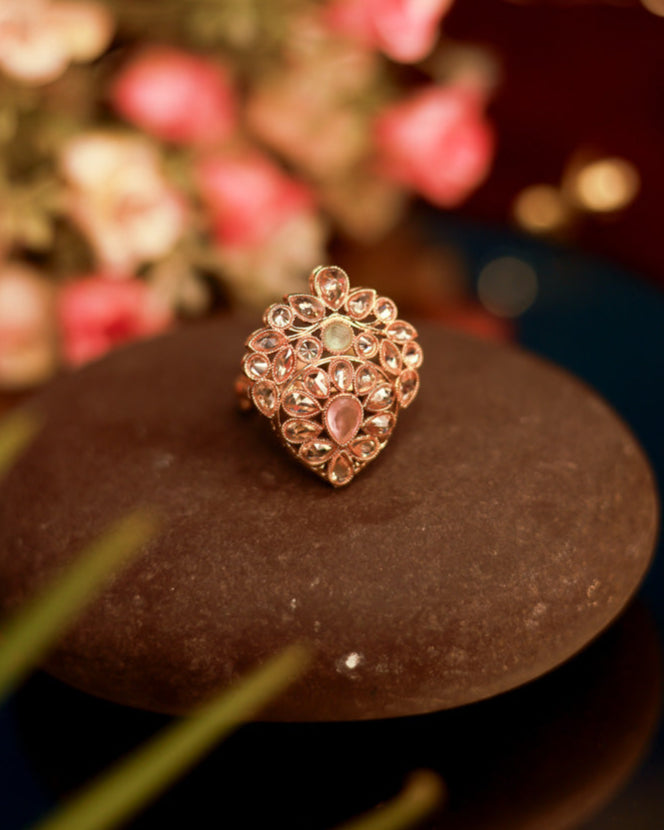 Suwarnikaa's Aura Ring Gold Plated with stones Brass  Finger Ring