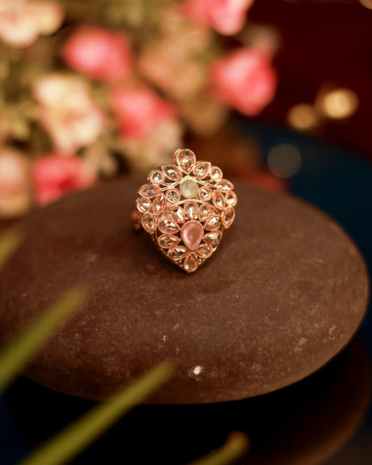 Suwarnikaa's Aura Ring Gold Plated with stones Brass  Finger Ring