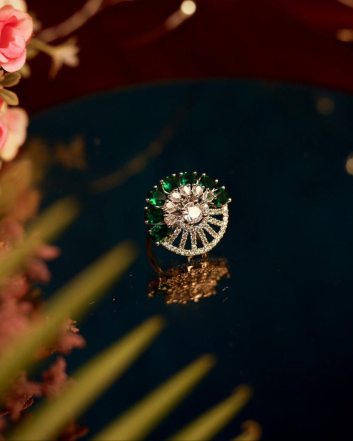 Half moon Green American Diamond Ring