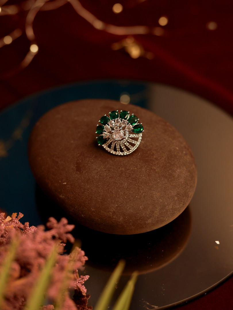 Half moon Green American Diamond Ring