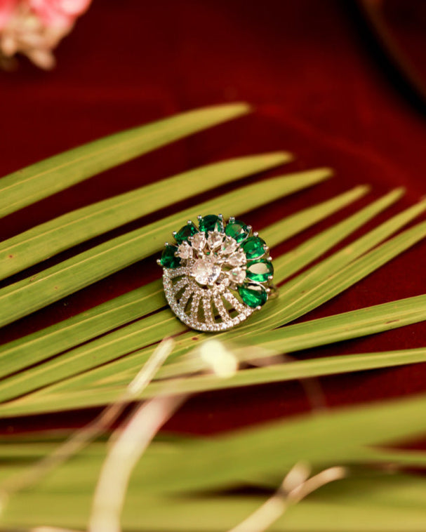 Half moon Green American Diamond Ring